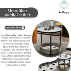 Table d'appoint ronde unique à 3 niveaux, plateau en pierre frittée, étagères en cuir microfibre, table de chevet d'appoint pour chambre.