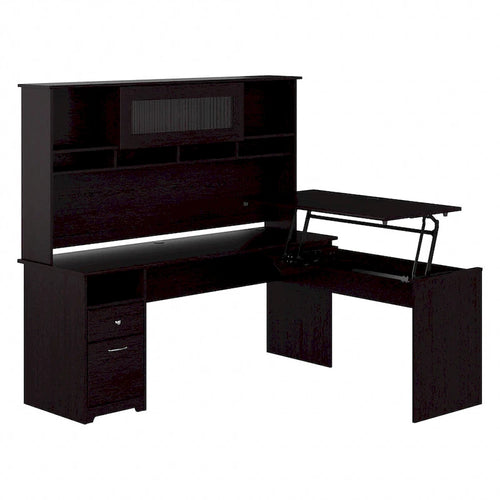 Bureau d'angle assis-debout de 183 cm avec huche, réglage en hauteur sur 3 positions