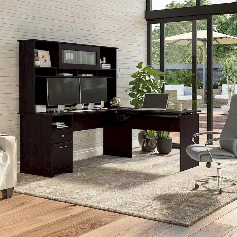 Bureau d'angle assis-debout de 183 cm avec huche, réglage en hauteur sur 3 positions