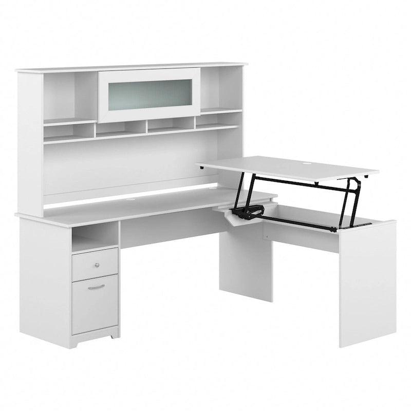 Bureau d'angle assis-debout de 183 cm avec huche, réglage en hauteur sur 3 positions