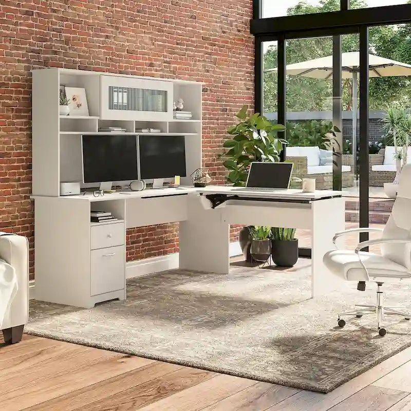 Bureau d'angle assis-debout de 183 cm avec huche, réglage en hauteur sur 3 positions