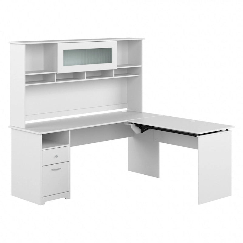 Bureau d'angle assis-debout de 183 cm avec huche, réglage en hauteur sur 3 positions