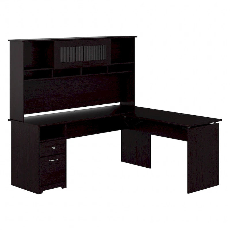 Bureau d'angle assis-debout de 183 cm avec huche, réglage en hauteur sur 3 positions