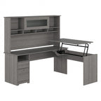 Bureau d'angle assis-debout de 183 cm avec huche, réglage en hauteur sur 3 positions