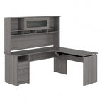 Bureau d'angle assis-debout de 183 cm avec huche, réglage en hauteur sur 3 positions