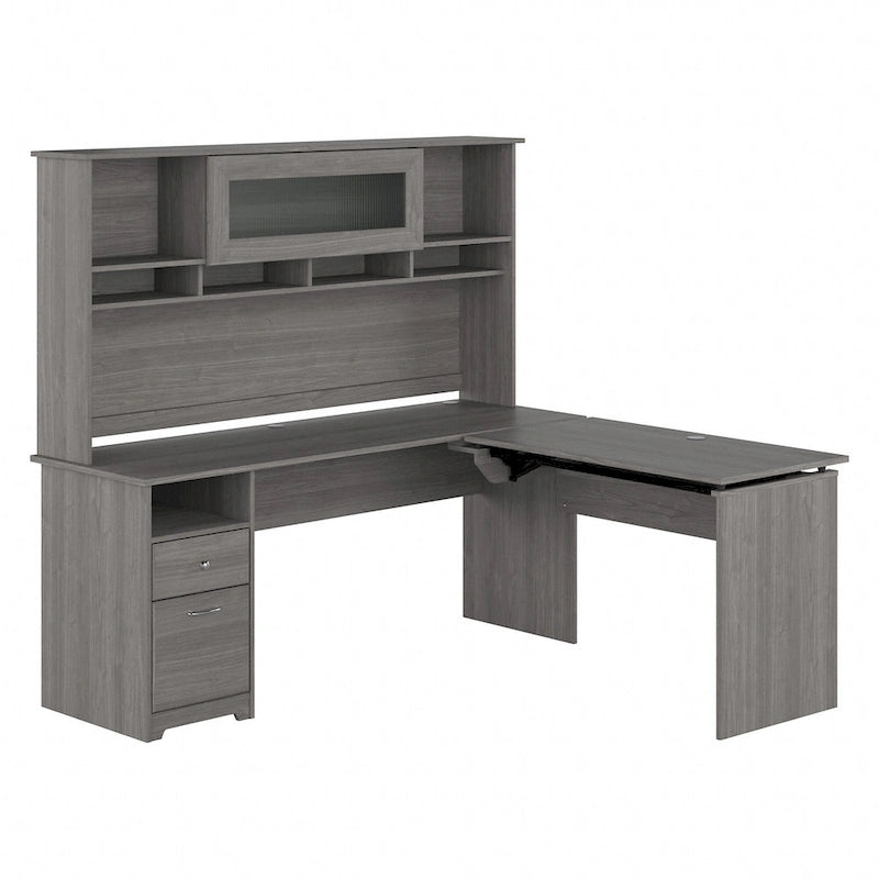 Bureau d'angle assis-debout de 183 cm avec huche, réglage en hauteur sur 3 positions