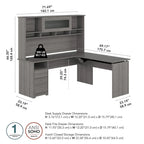 Bureau d'angle assis-debout de 183 cm avec huche, réglage en hauteur sur 3 positions