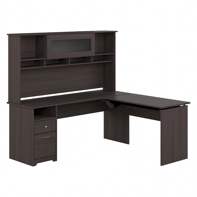 Bureau d'angle assis-debout de 183 cm avec huche, réglage en hauteur sur 3 positions