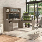 Bureau d'angle assis-debout de 183 cm avec huche, réglage en hauteur sur 3 positions