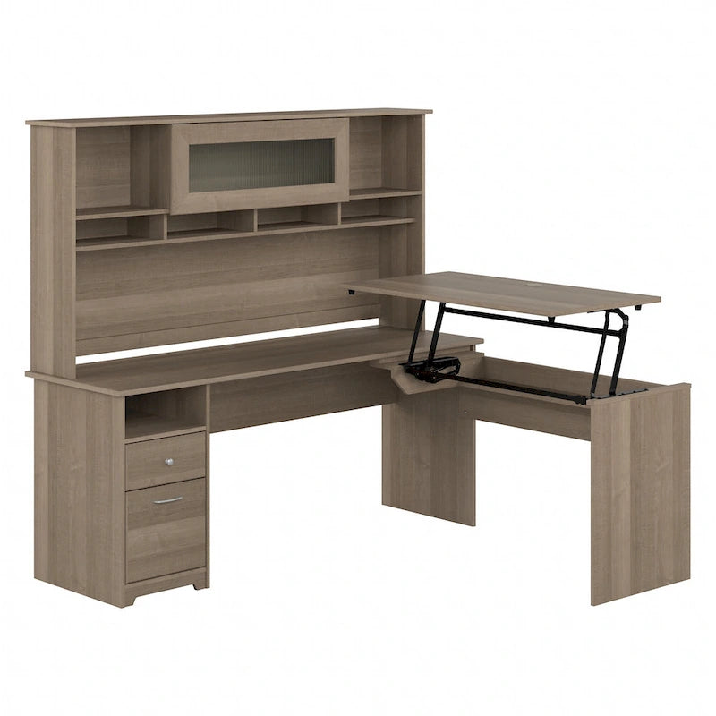 Bureau d'angle assis-debout de 183 cm avec huche, réglage en hauteur sur 3 positions