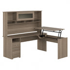 Bureau d'angle assis-debout de 183 cm avec huche, réglage en hauteur sur 3 positions