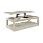 Table basse relevable avec rangement dissimulé, gris patiné de 54 pouces
