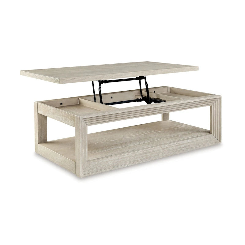 Table basse relevable avec rangement dissimulé, gris patiné de 54 pouces