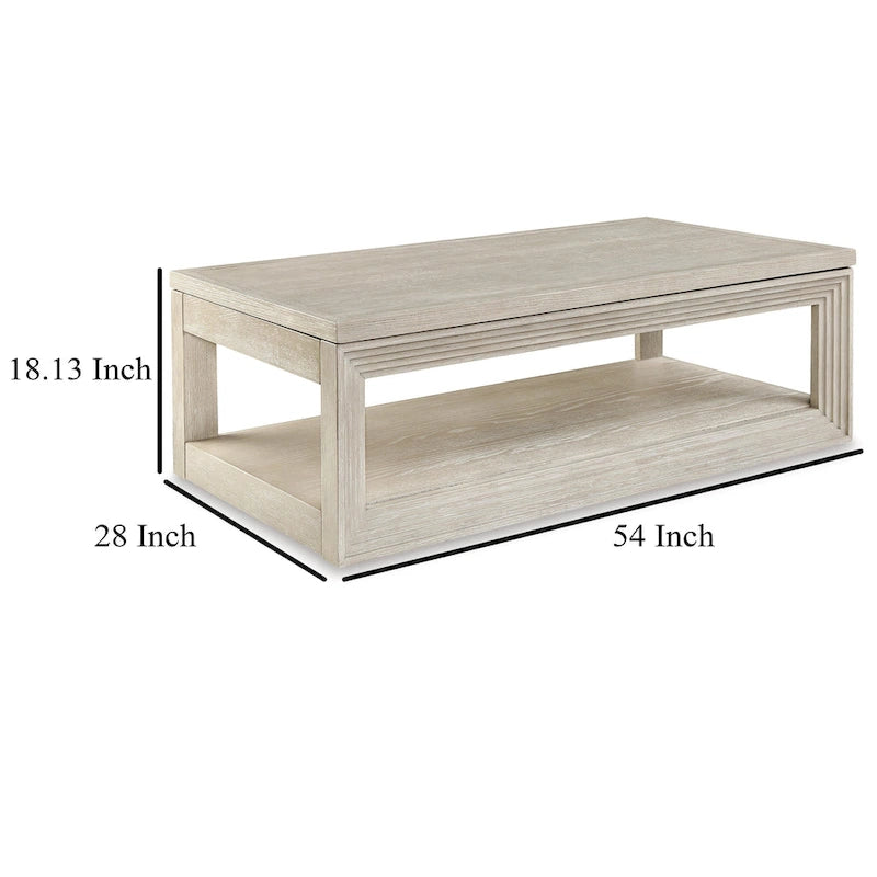 Table basse relevable avec rangement dissimulé, gris patiné de 54 pouces