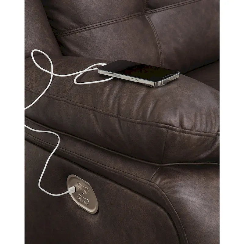 Causeuse sectionnelle inclinable électrique 2 places Punch Up marron foncé Signature Design by Ashley - 80 larg. x 39 prof. x 41 haut.