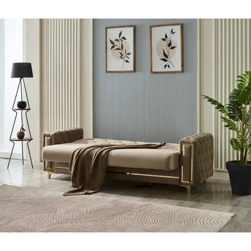 Ensemble de salon 4 pièces — Canapé et fauteuil avec pieds en métal doré