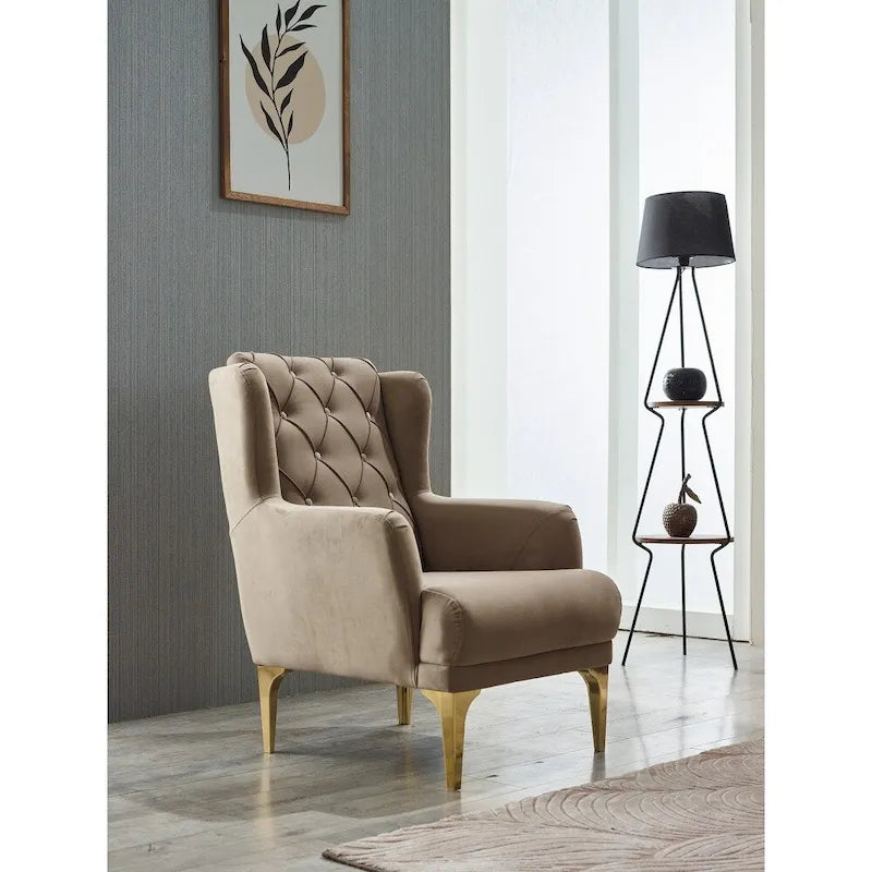 Ensemble de salon 4 pièces — Canapé et fauteuil avec pieds en métal doré