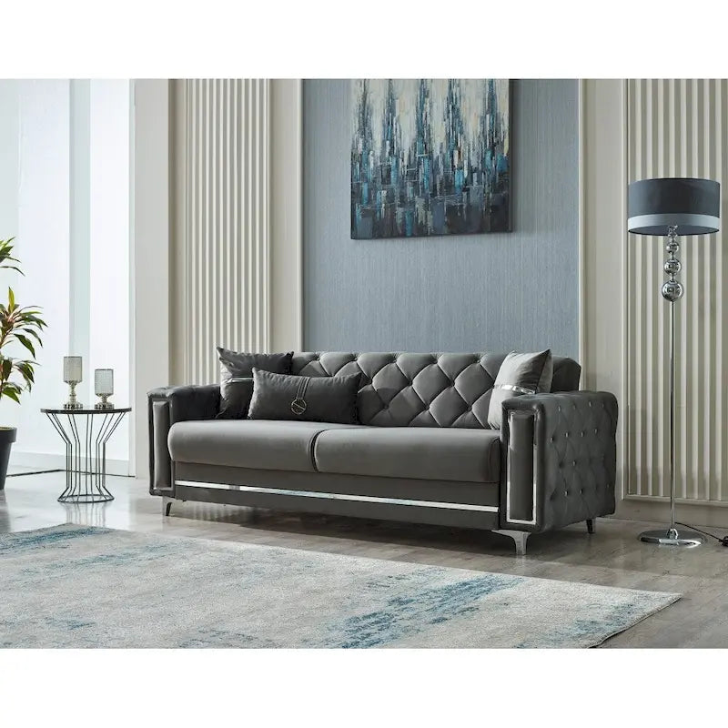 Ensemble de salon 4 pièces — Canapé et fauteuil avec pieds en métal doré