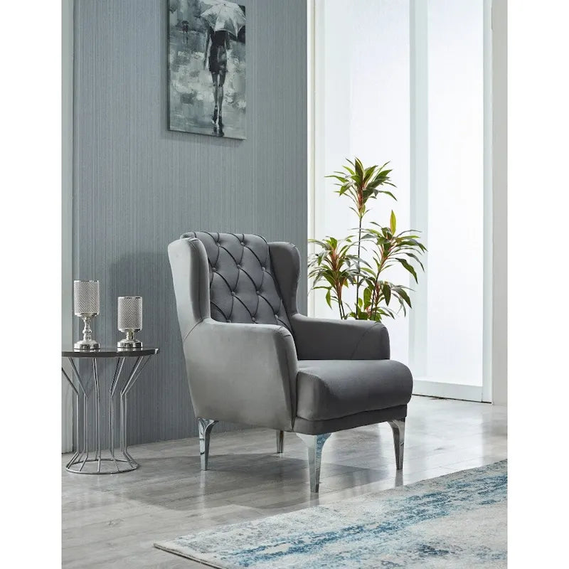 Ensemble de salon 4 pièces — Canapé et fauteuil avec pieds en métal doré