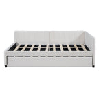 Lit de repos rembourré pleine grandeur avec lit gigogne, aucun sommier tapissier requis, tissu de lin, beige
