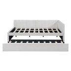 Lit de repos rembourré pleine grandeur avec lit gigogne, aucun sommier tapissier requis, tissu de lin, beige