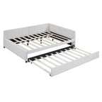Lit de repos rembourré pleine grandeur avec lit gigogne, aucun sommier tapissier requis, tissu de lin, beige