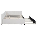 Lit de repos rembourré pleine grandeur avec lit gigogne, aucun sommier tapissier requis, tissu de lin, beige