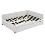 Lit de repos rembourré pleine grandeur avec lit gigogne, aucun sommier tapissier requis, tissu de lin, beige