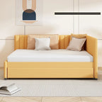 Lit de repos rembourré pleine grandeur avec lit gigogne, aucun sommier tapissier requis, tissu de lin, beige