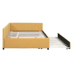 Lit de repos rembourré pleine grandeur avec lit gigogne, aucun sommier tapissier requis, tissu de lin, beige
