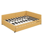 Lit de repos rembourré pleine grandeur avec lit gigogne, aucun sommier tapissier requis, tissu de lin, beige