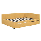 Lit de repos rembourré pleine grandeur avec lit gigogne, aucun sommier tapissier requis, tissu de lin, beige