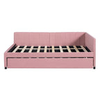 Lit de repos rembourré pleine grandeur avec lit gigogne, aucun sommier tapissier requis, tissu de lin, beige