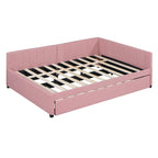 Lit de repos rembourré pleine grandeur avec lit gigogne, aucun sommier tapissier requis, tissu de lin, beige