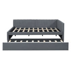 Lit de repos rembourré pleine grandeur avec lit gigogne, aucun sommier tapissier requis, tissu de lin, beige