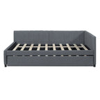 Lit de repos rembourré pleine grandeur avec lit gigogne, aucun sommier tapissier requis, tissu de lin, beige