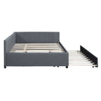 Lit de repos rembourré pleine grandeur avec lit gigogne, aucun sommier tapissier requis, tissu de lin, beige