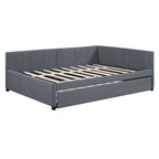 Lit de repos rembourré pleine grandeur avec lit gigogne, aucun sommier tapissier requis, tissu de lin, beige