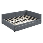 Lit de repos rembourré pleine grandeur avec lit gigogne, aucun sommier tapissier requis, tissu de lin, beige