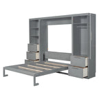 Lit escamotable Queen moderne avec placard et tiroirs