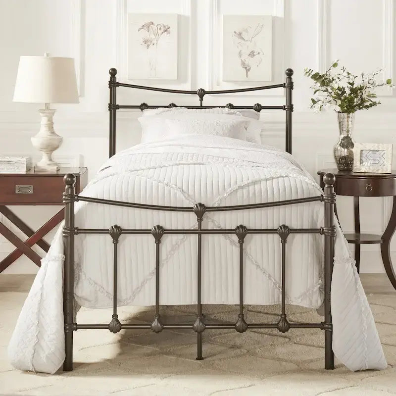 Cadre de lit Xander en acier marron foncé de style antique
