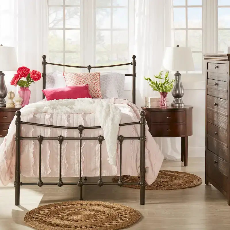 Cadre de lit Xander en acier marron foncé de style antique