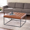 Pouf capitonné en similicuir avec base traîneau en acier, 86 cm (L) x 86 cm (P) x 46 cm (H)