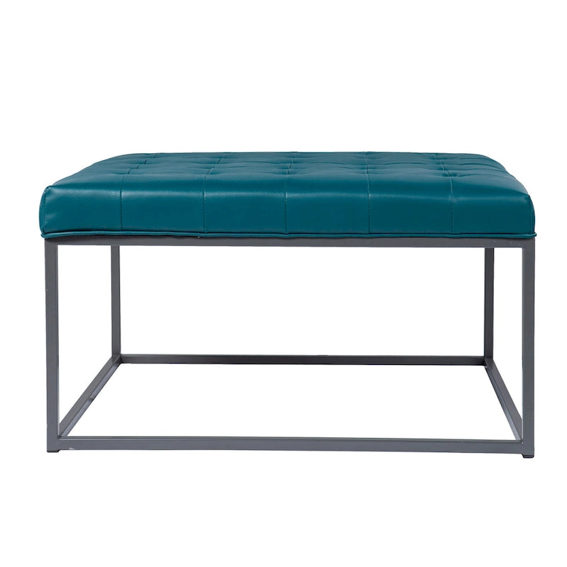 Pouf capitonné en similicuir avec base traîneau en acier, 86 cm (L) x 86 cm (P) x 46 cm (H)