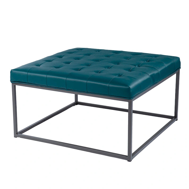 Pouf capitonné en similicuir avec base traîneau en acier, 86 cm (L) x 86 cm (P) x 46 cm (H)