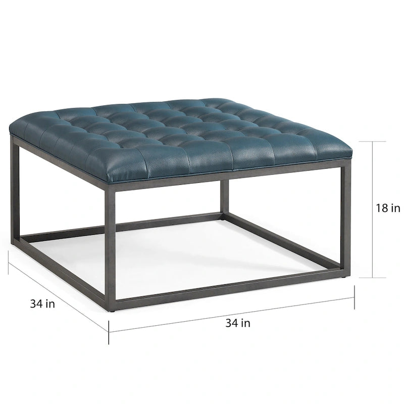 Pouf capitonné en similicuir avec base traîneau en acier, 86 cm (L) x 86 cm (P) x 46 cm (H)