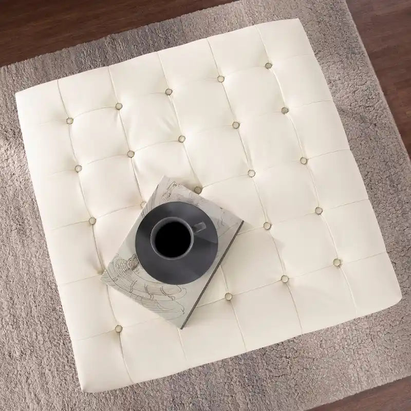 Pouf capitonné en similicuir avec base traîneau en acier, 86 cm (L) x 86 cm (P) x 46 cm (H)