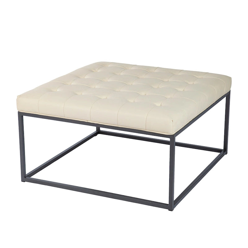 Pouf capitonné en similicuir avec base traîneau en acier, 86 cm (L) x 86 cm (P) x 46 cm (H)