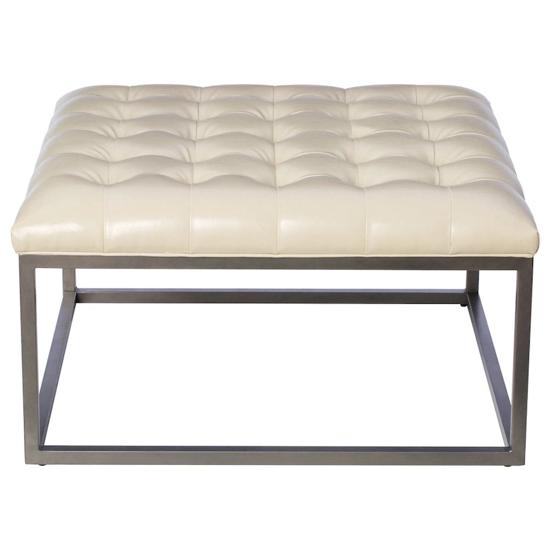 Pouf capitonné en similicuir avec base traîneau en acier, 86 cm (L) x 86 cm (P) x 46 cm (H)