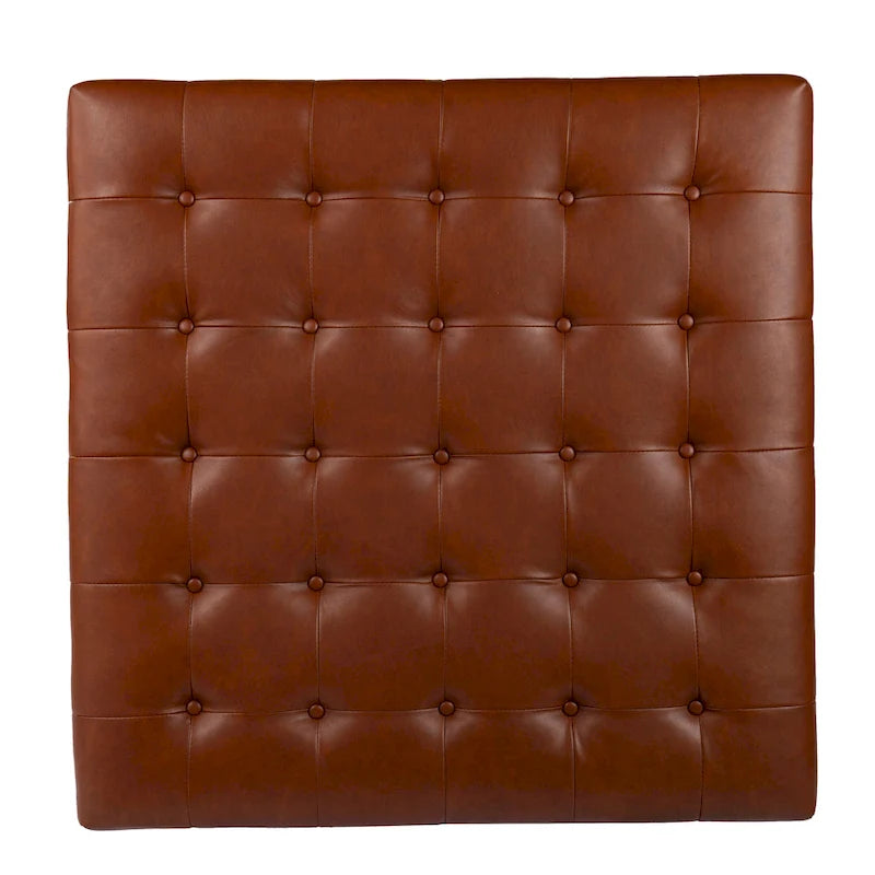 Pouf capitonné en similicuir avec base traîneau en acier, 86 cm (L) x 86 cm (P) x 46 cm (H)